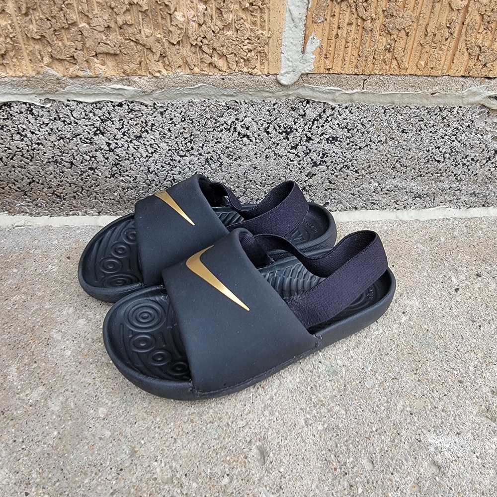 Nike Kawa Black Gold Toddler Slide Sandals 9C